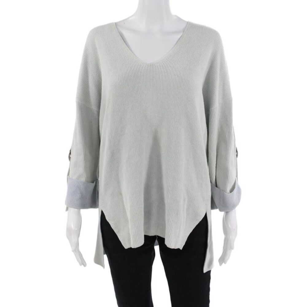 Margaret OLeary Unisex Gray V-Neck Cotton Pullover Button Long Sleeve Size L